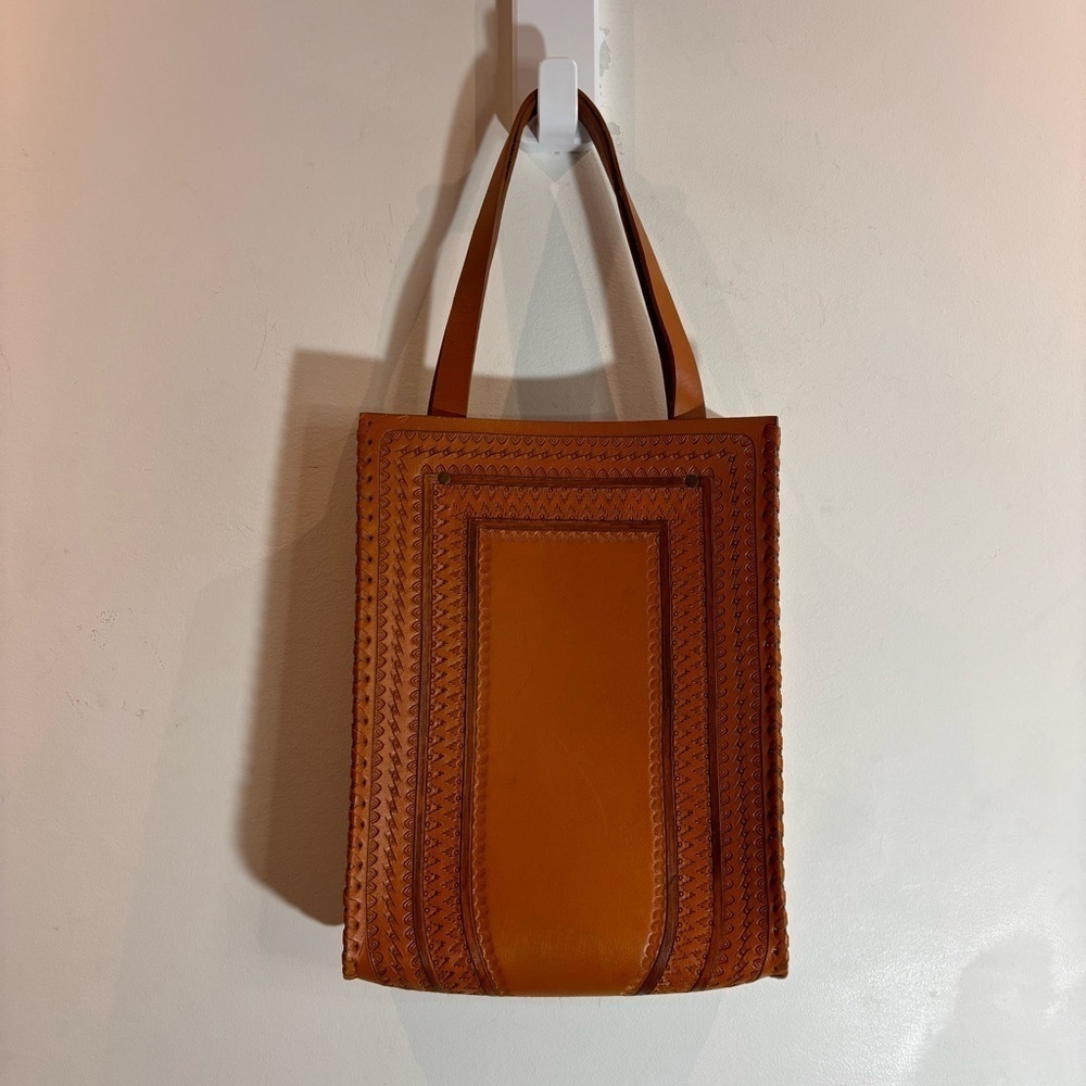 LEATHER Tooled Handmade Tote Shoulder Bag